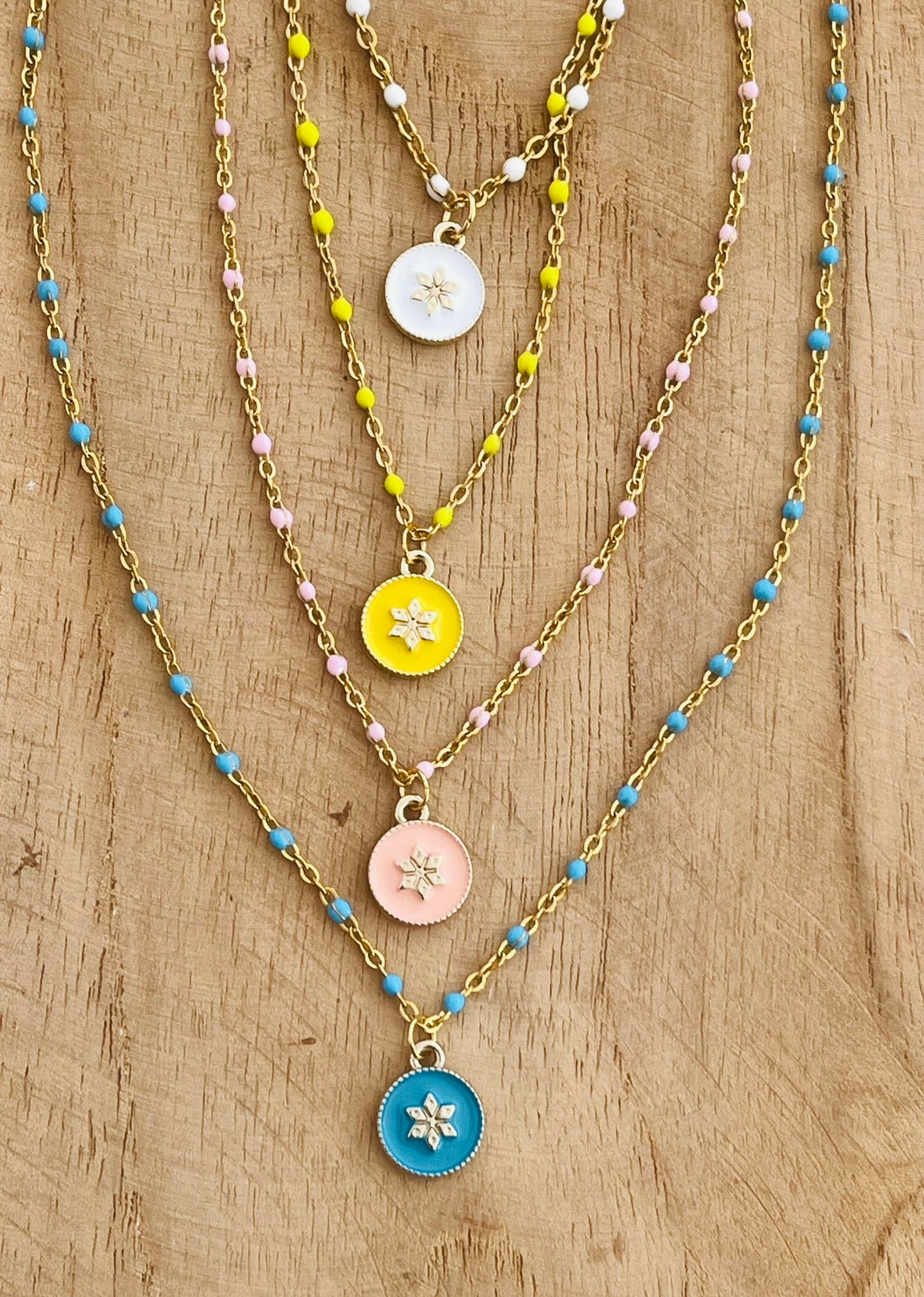 Collier fantaisie en acier inoxydable et résine époxy.
Pendentif rond avec une fleur.
Bijou fantaisie fait main.