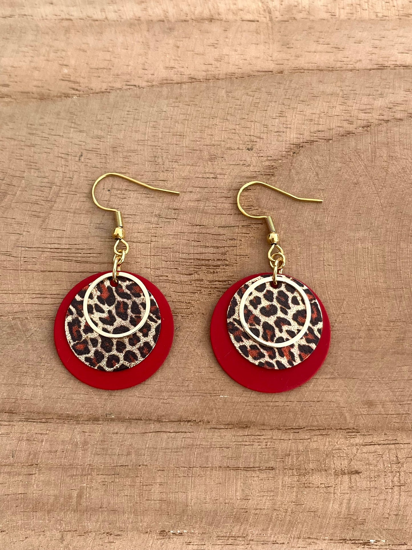 Boucles d'oreilles Léopard pailleté - doré et rouge