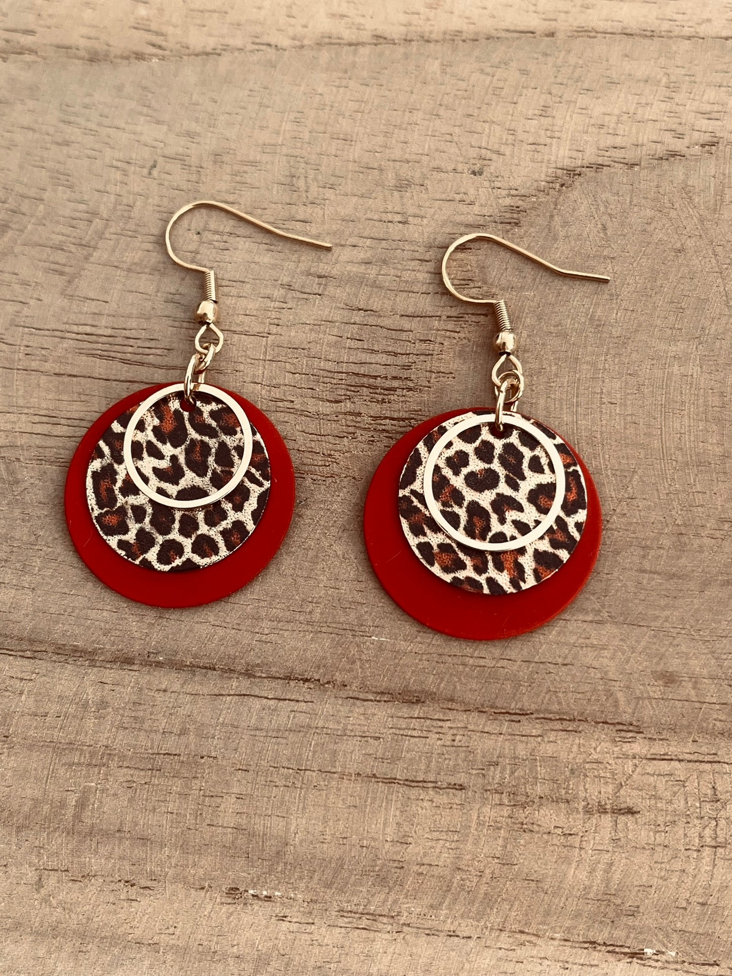 Boucles d'oreilles Léopard pailleté - doré et rouge