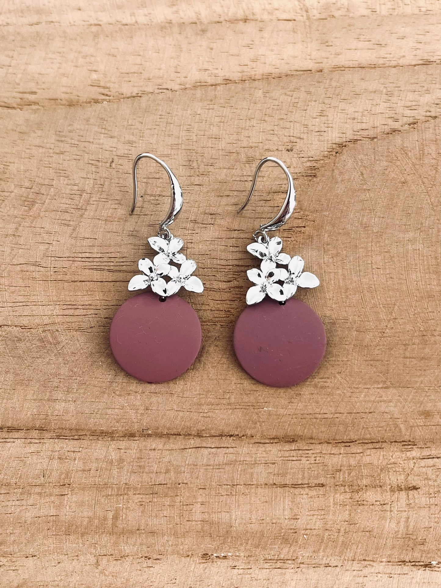 Boucles d'oreilles ORLANE - Fleur Argenté et Vieux rose