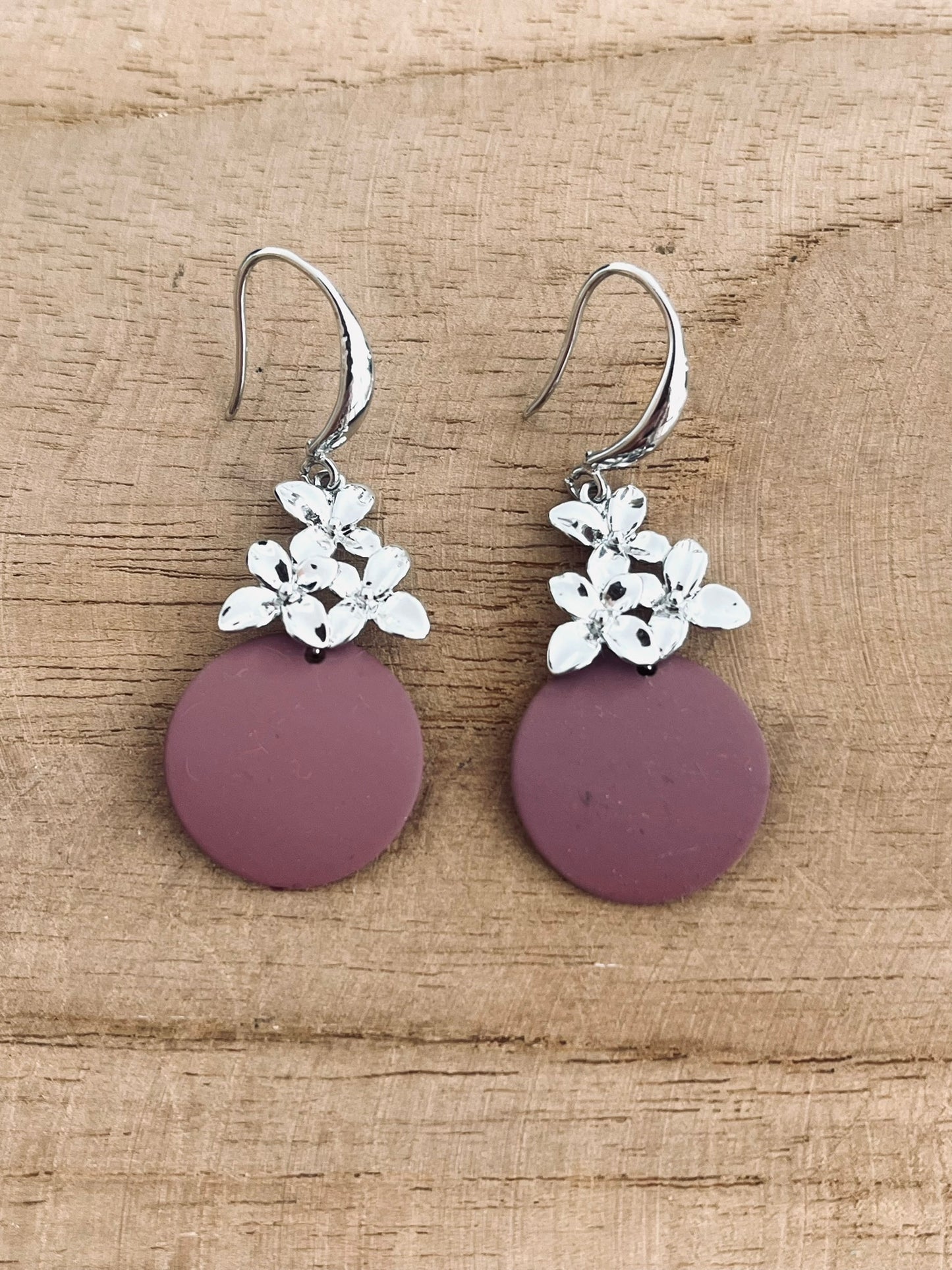 Boucles d'oreilles ORLANE - Fleur Argenté et Vieux rose
