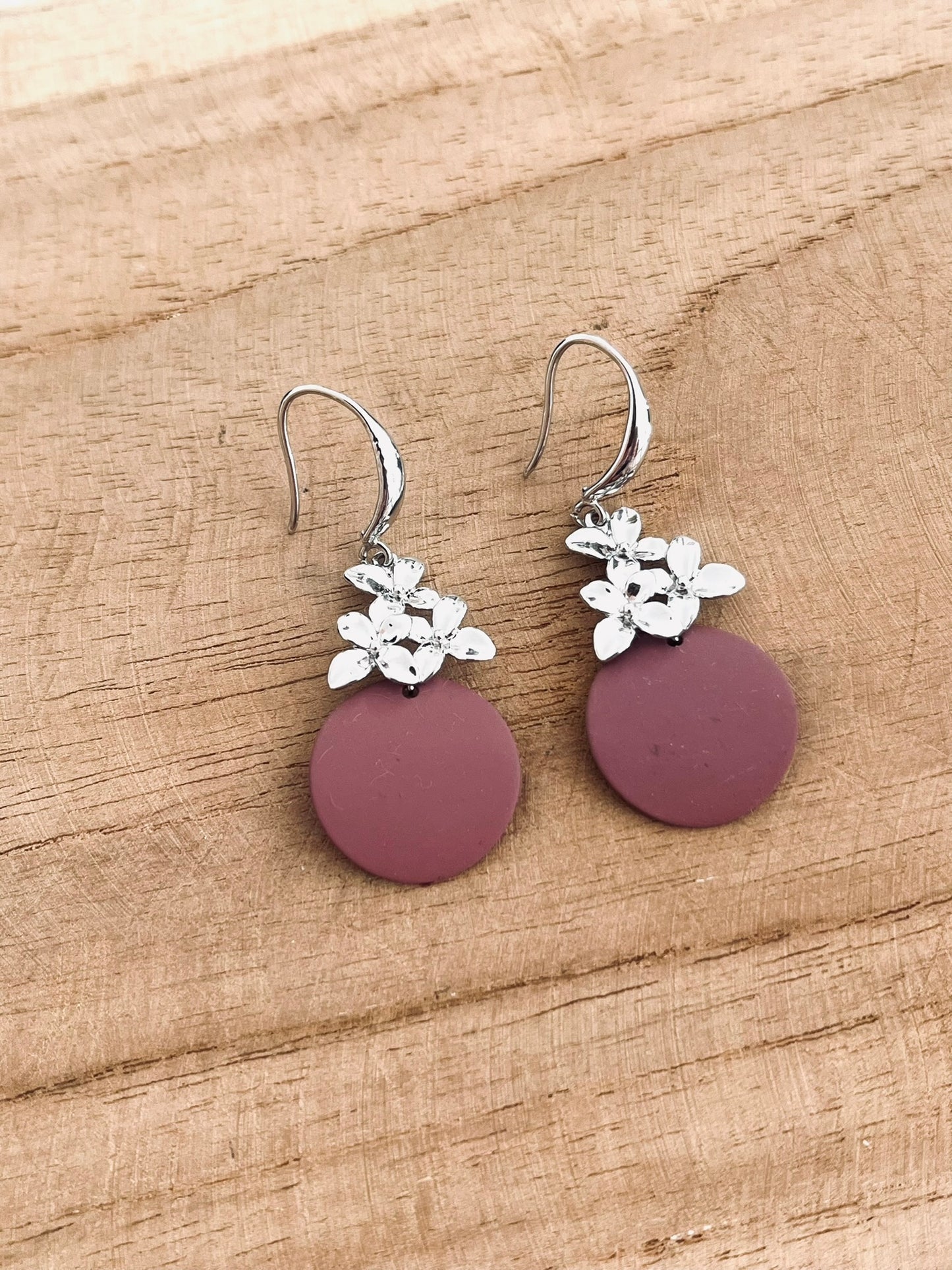 Boucles d'oreilles ORLANE - Fleur Argenté et Vieux rose