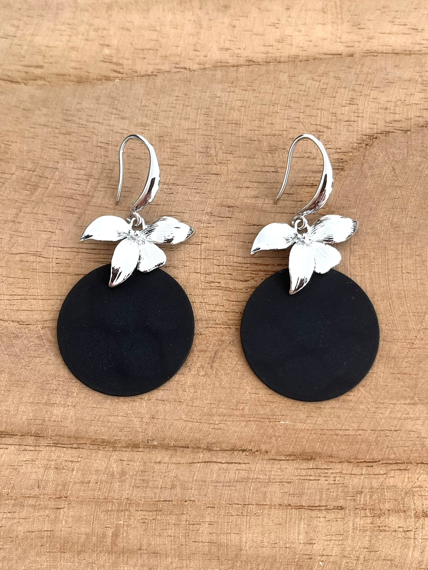 Boucles d'oreilles Fleur d'orchidée - Argenté et noir