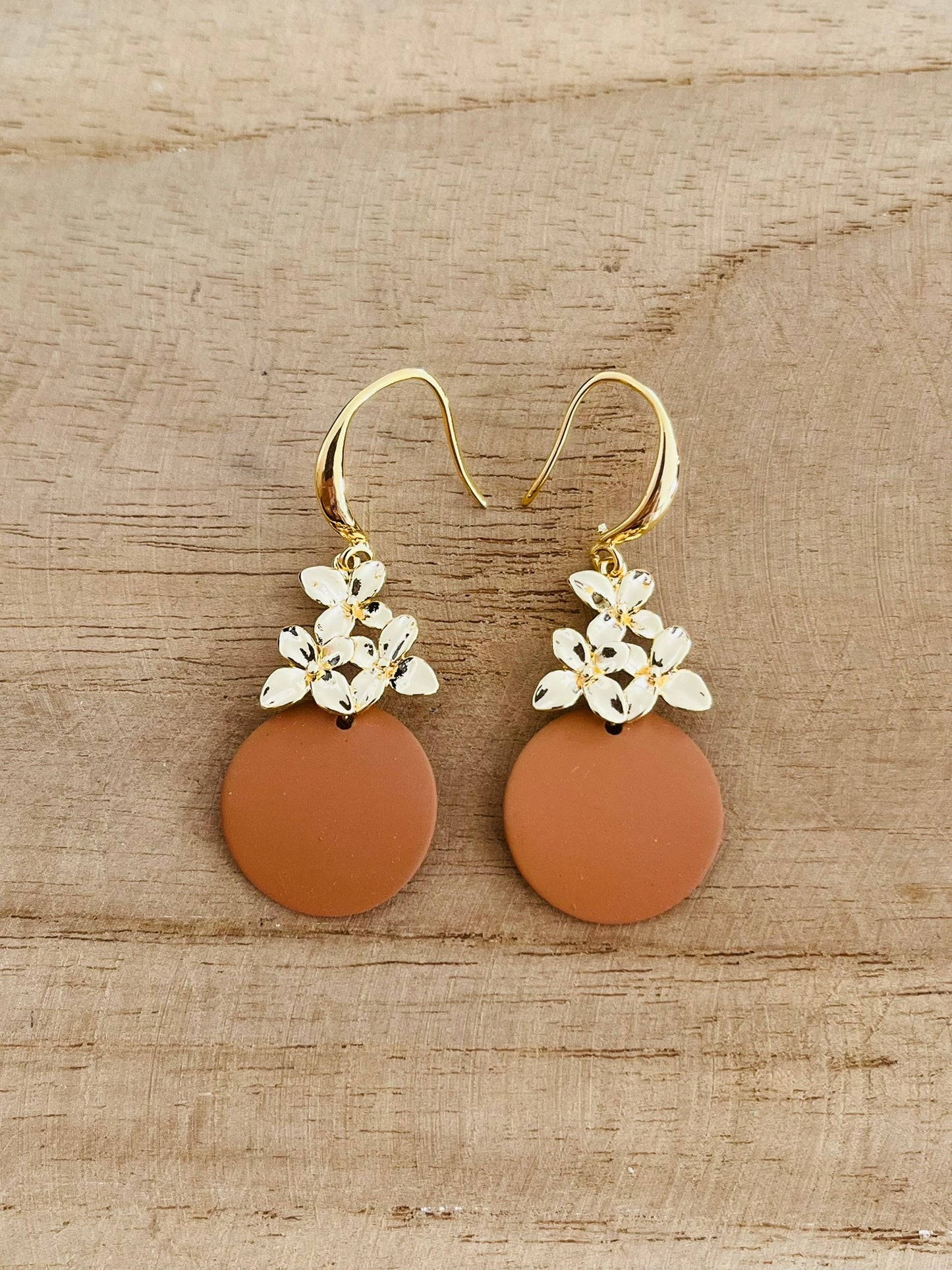 Boucles d'oreilles ORLANE - Fleur Doré et camel