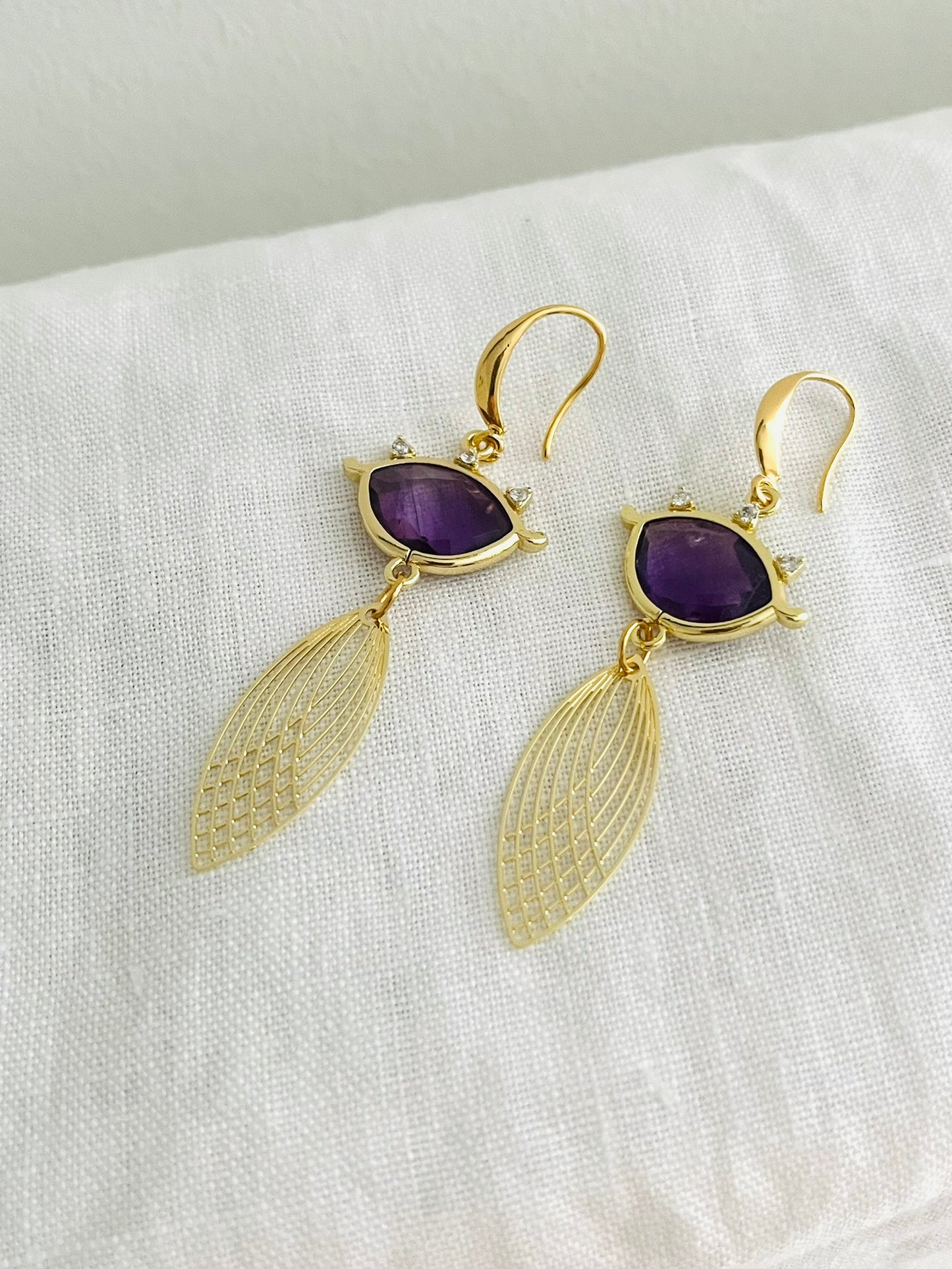Boucles d'oreilles CLEO - Or 18K et Pierre naturelle - Améthyste