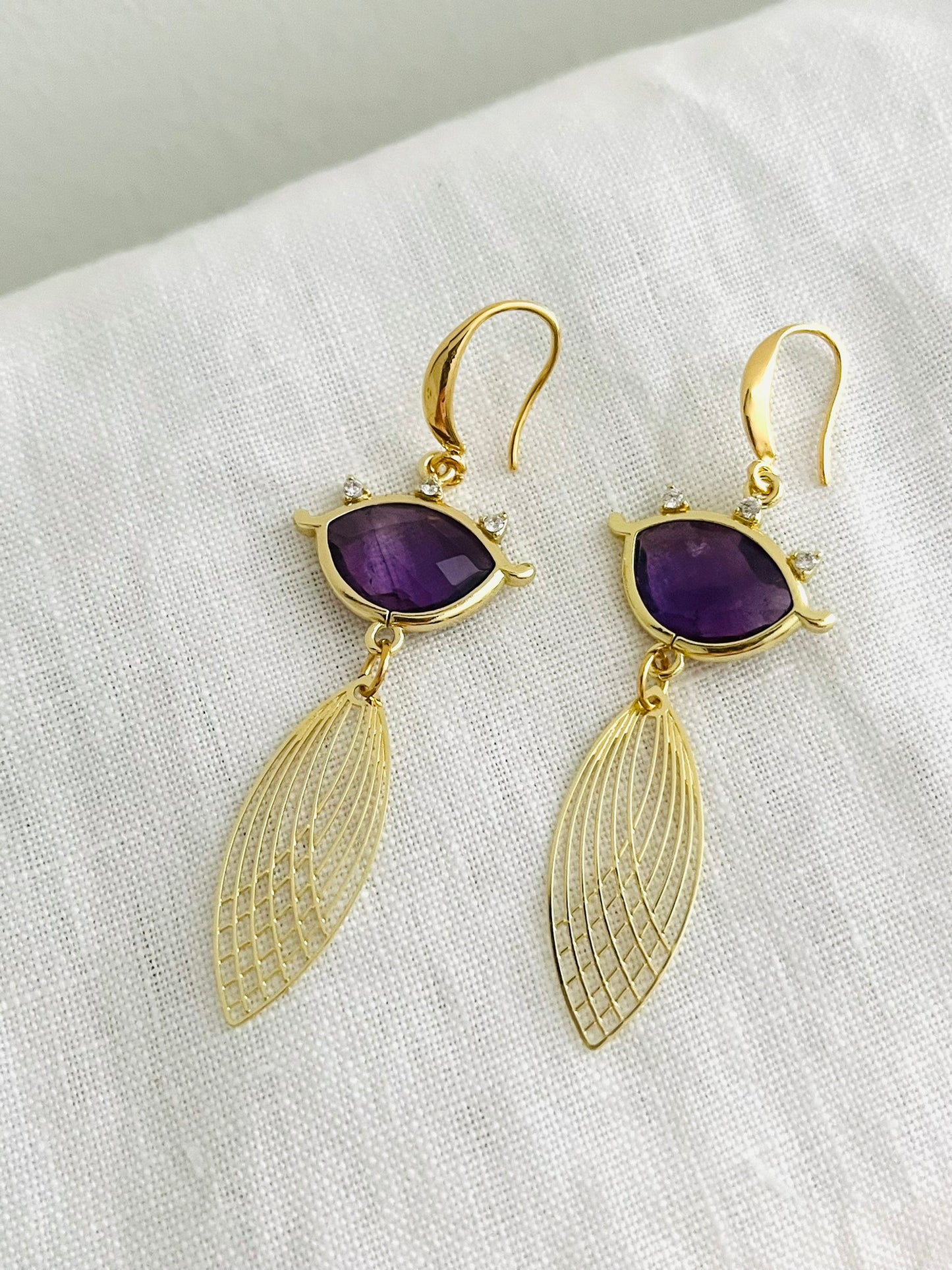 Boucles d'oreilles CLEO - Or 18K et Pierre naturelle - Améthyste