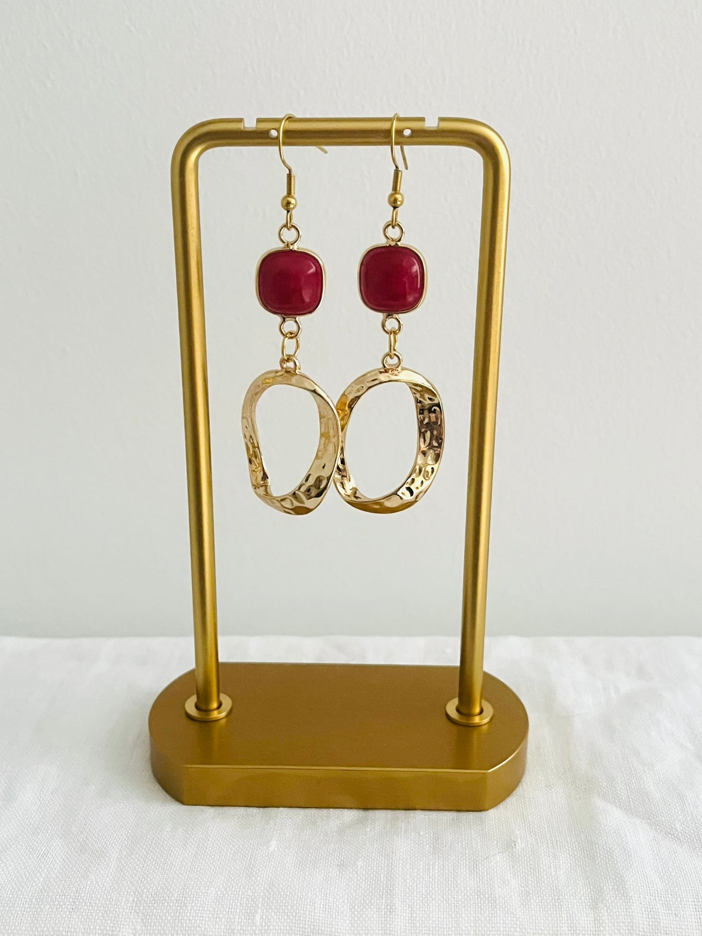 Boucles d'oreilles ethniques NADIA - doré et bordeaux