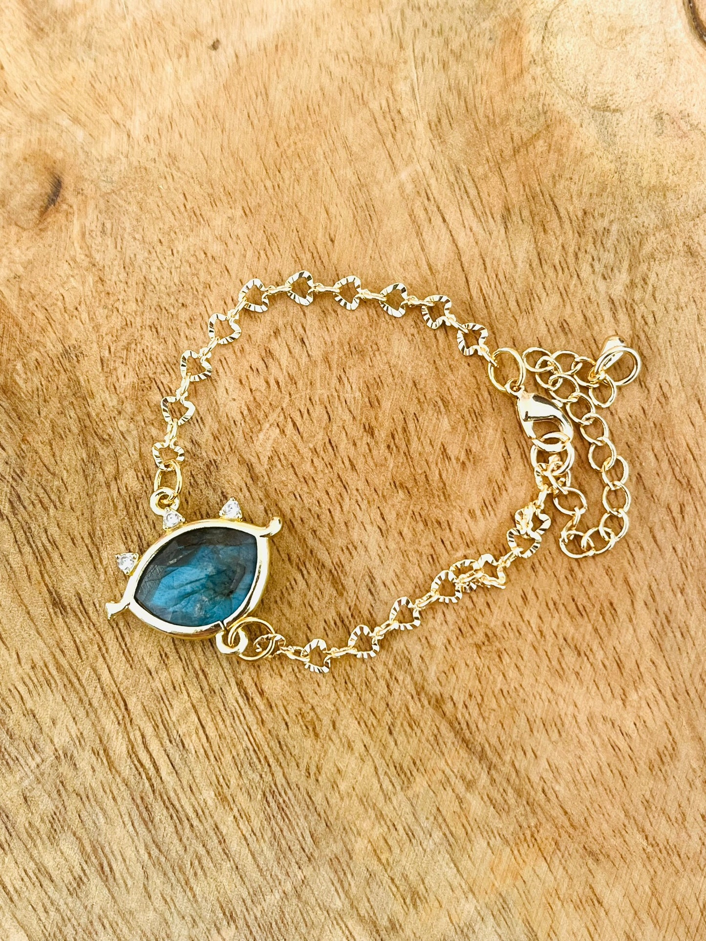 Bracelet doré EMILE - Oeil Pierre Spectrolite