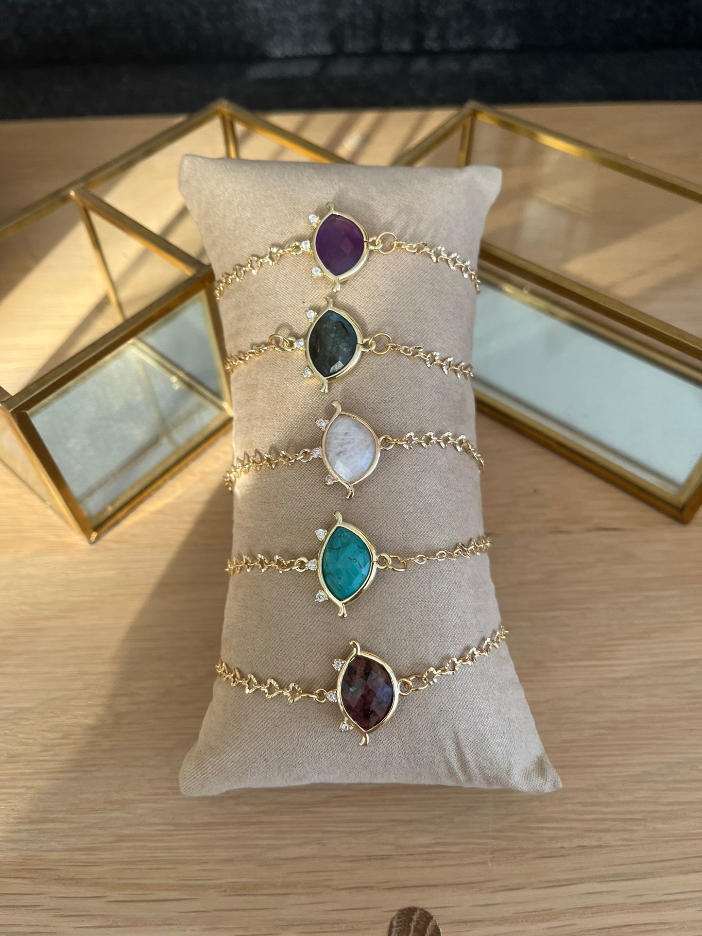Bracelet doré EMILE - Oeil Pierre Turquoise