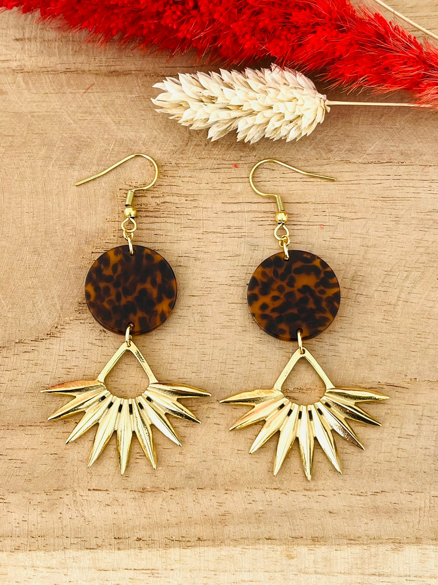 Boucles d'oreilles ALICIA - acier doré et léopard