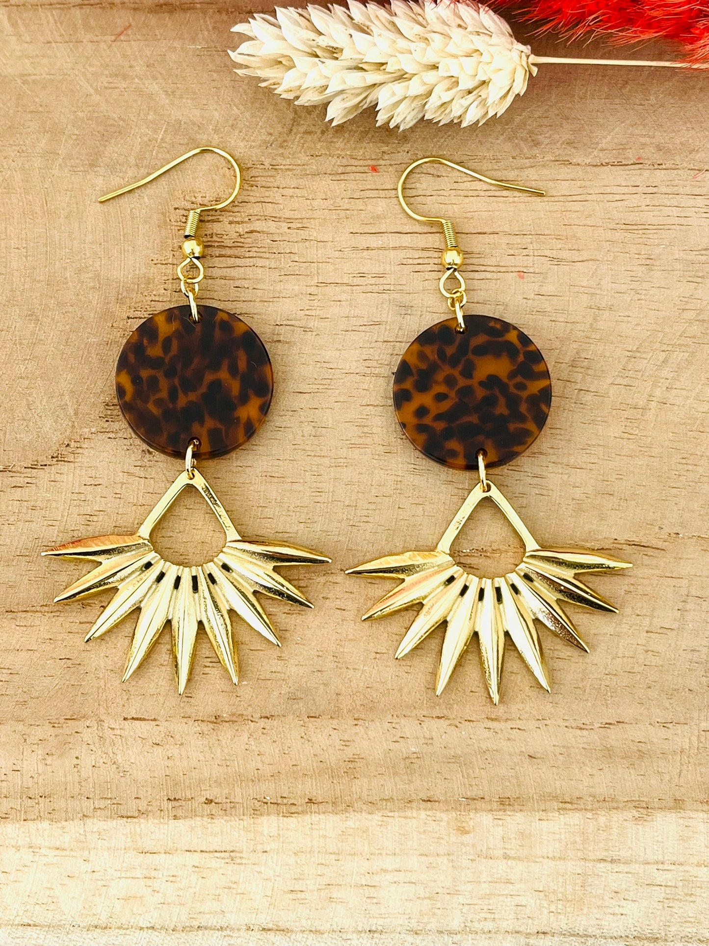 Boucles d'oreilles ALICIA - acier doré et léopard