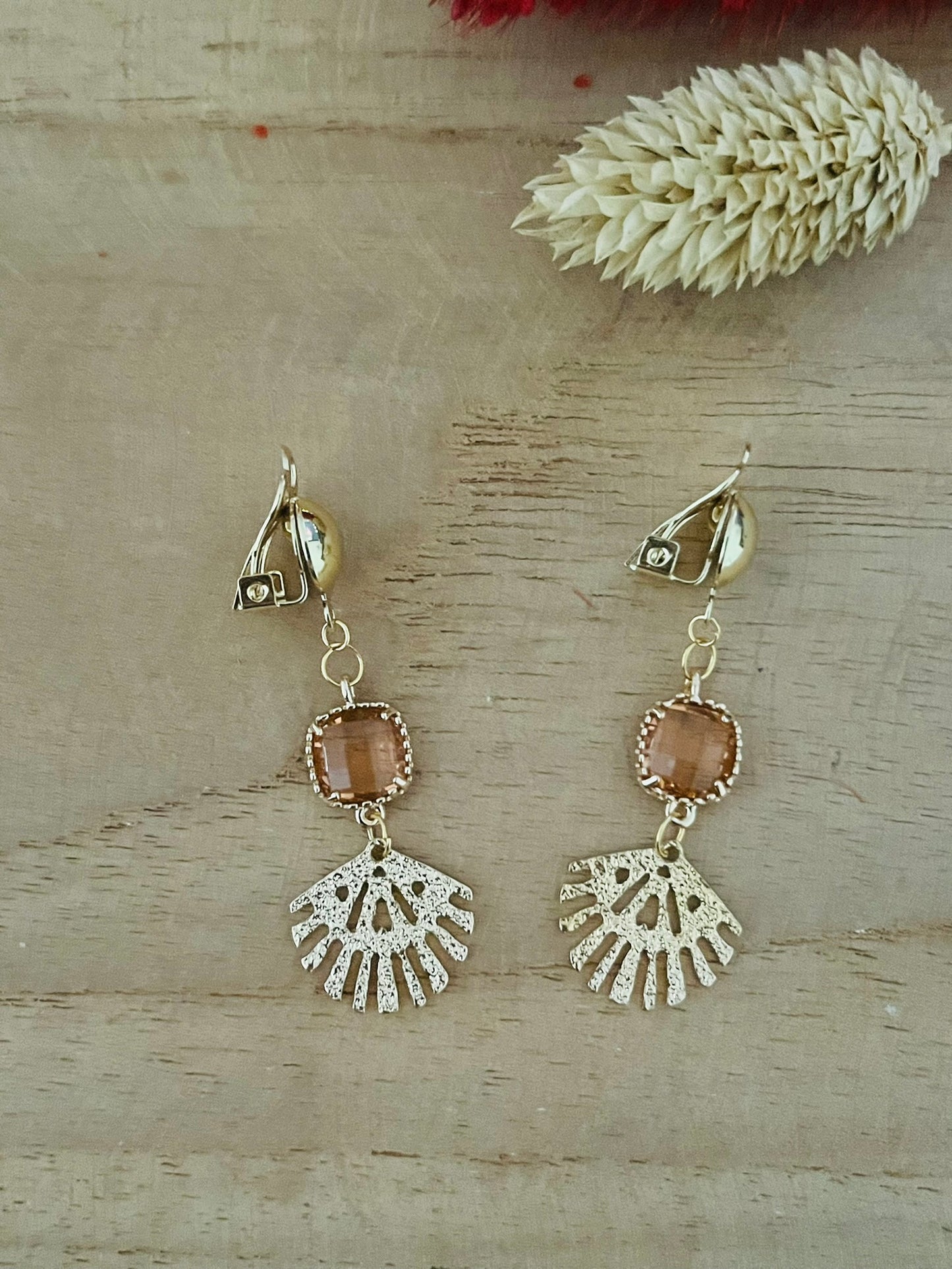 Boucles d'oreilles à clips EVA - doré pailleté et rose