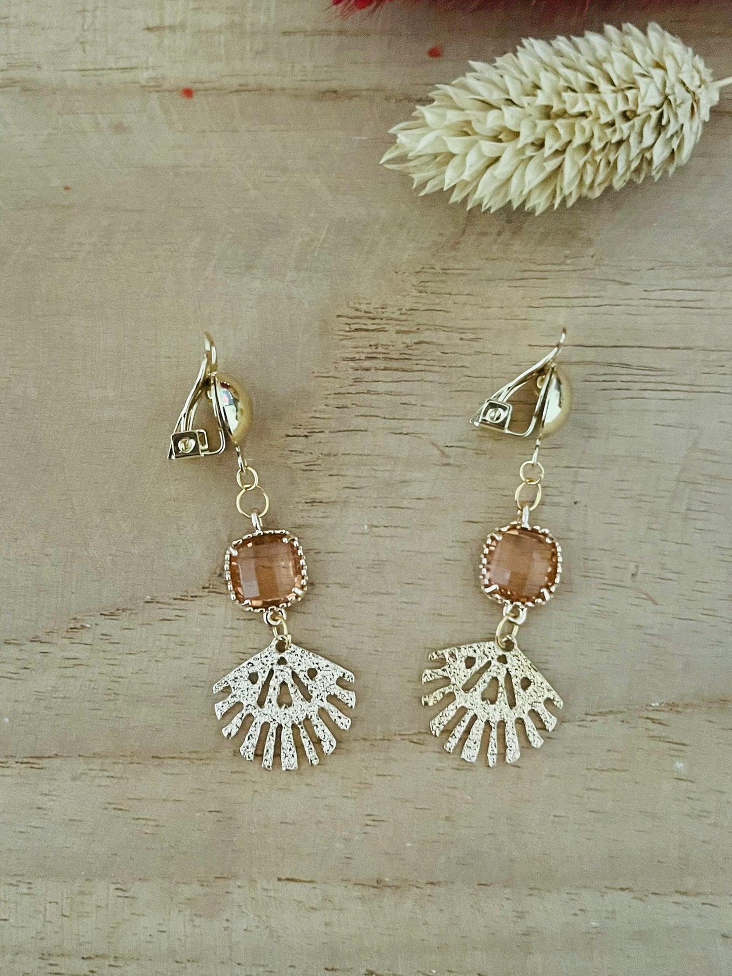 Boucles d'oreilles à clips EVA - doré pailleté et rose