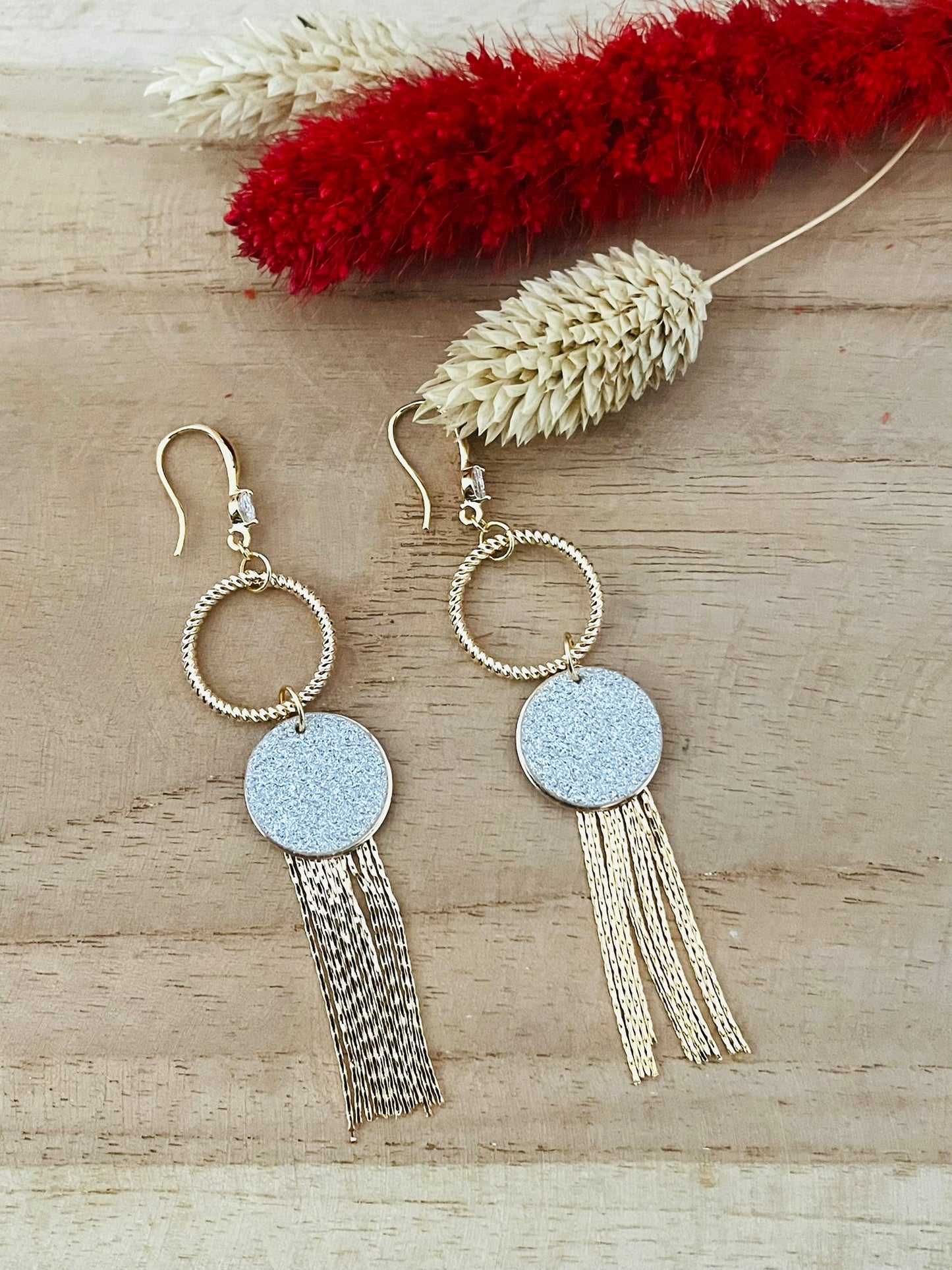 Boucles d'oreilles à franges GWEN - Or 18k et paillettes argent