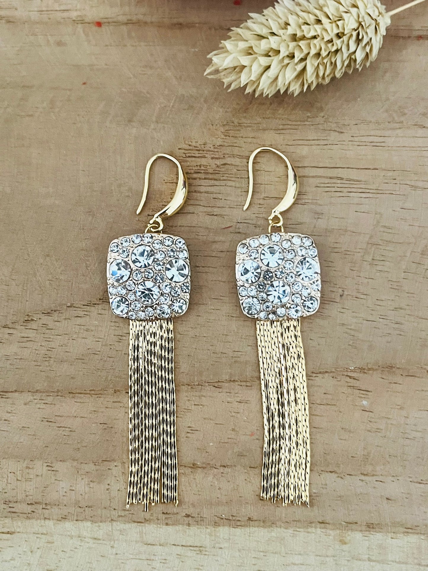 Boucles d'oreilles à franges KYLIE - Or 24k et strass