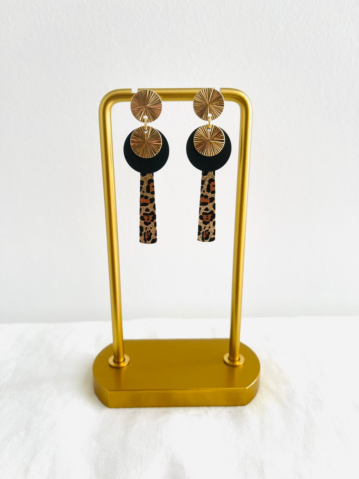 Boucles d'oreilles SASHA - doré et léopard pailleté