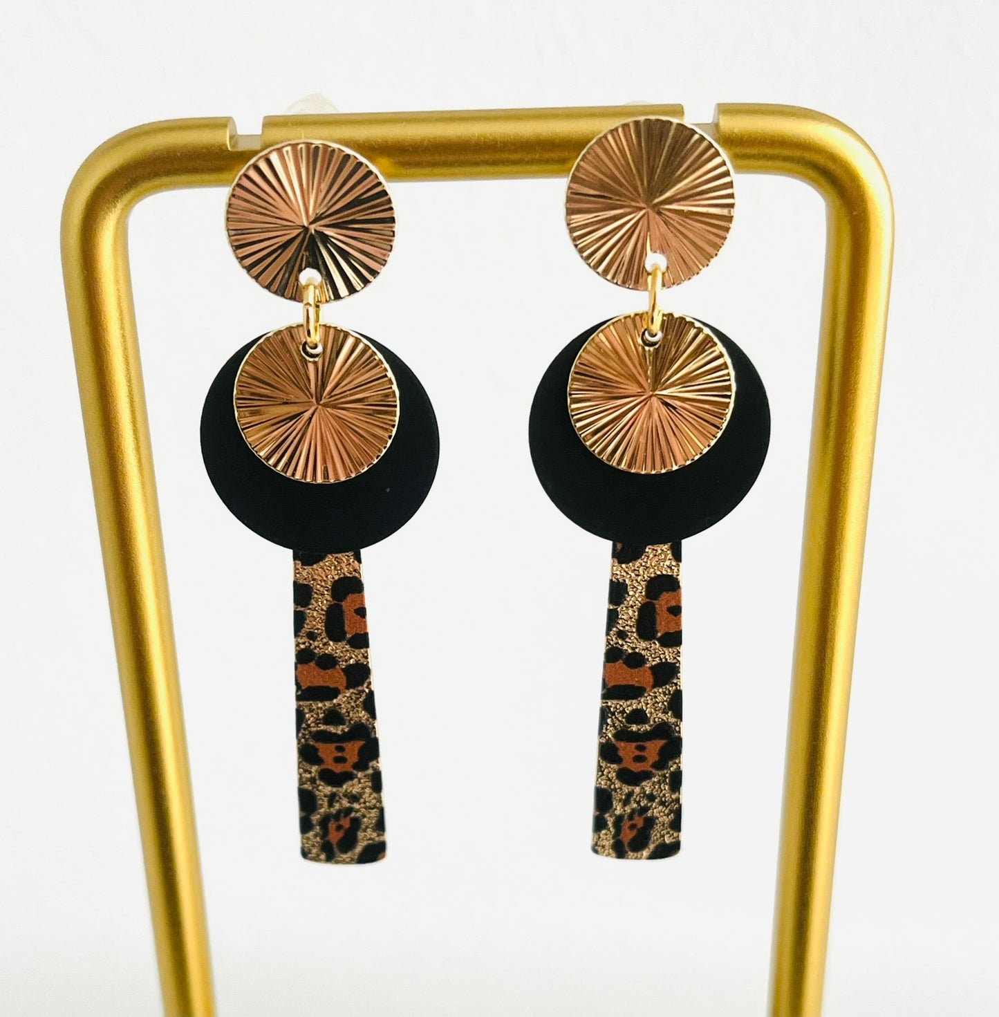 Boucles d'oreilles SASHA - doré et léopard pailleté