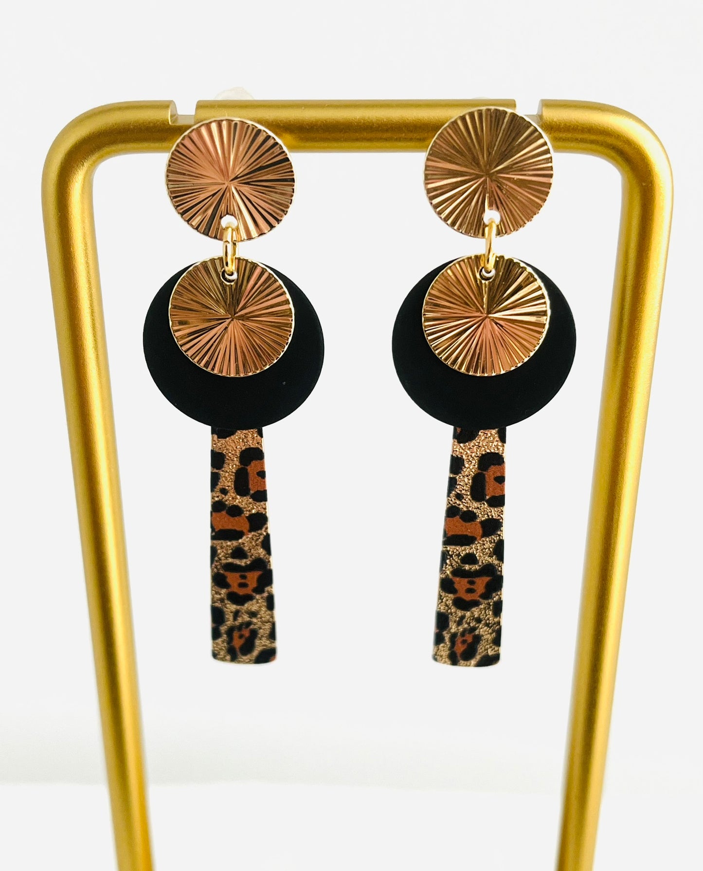 Boucles d'oreilles SASHA - doré et léopard pailleté