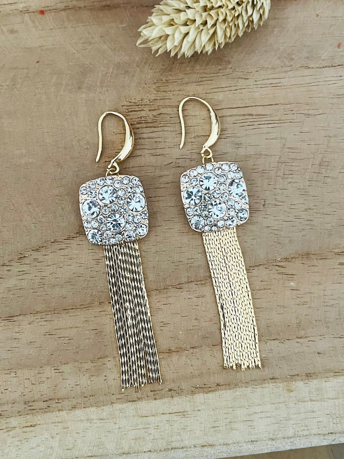 Boucles d'oreilles à franges KYLIE - Or 24k et strass