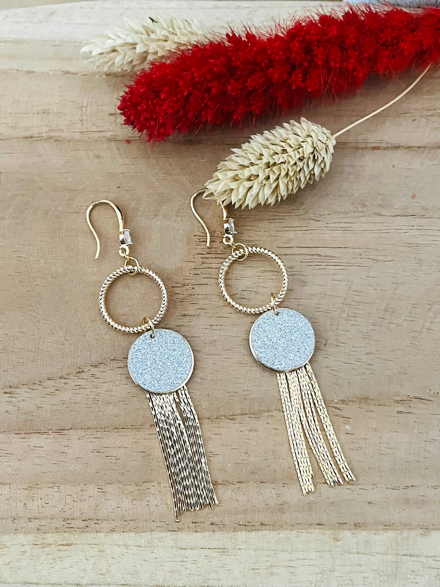 Boucles d'oreilles à franges GWEN - Or 18k et paillettes argent