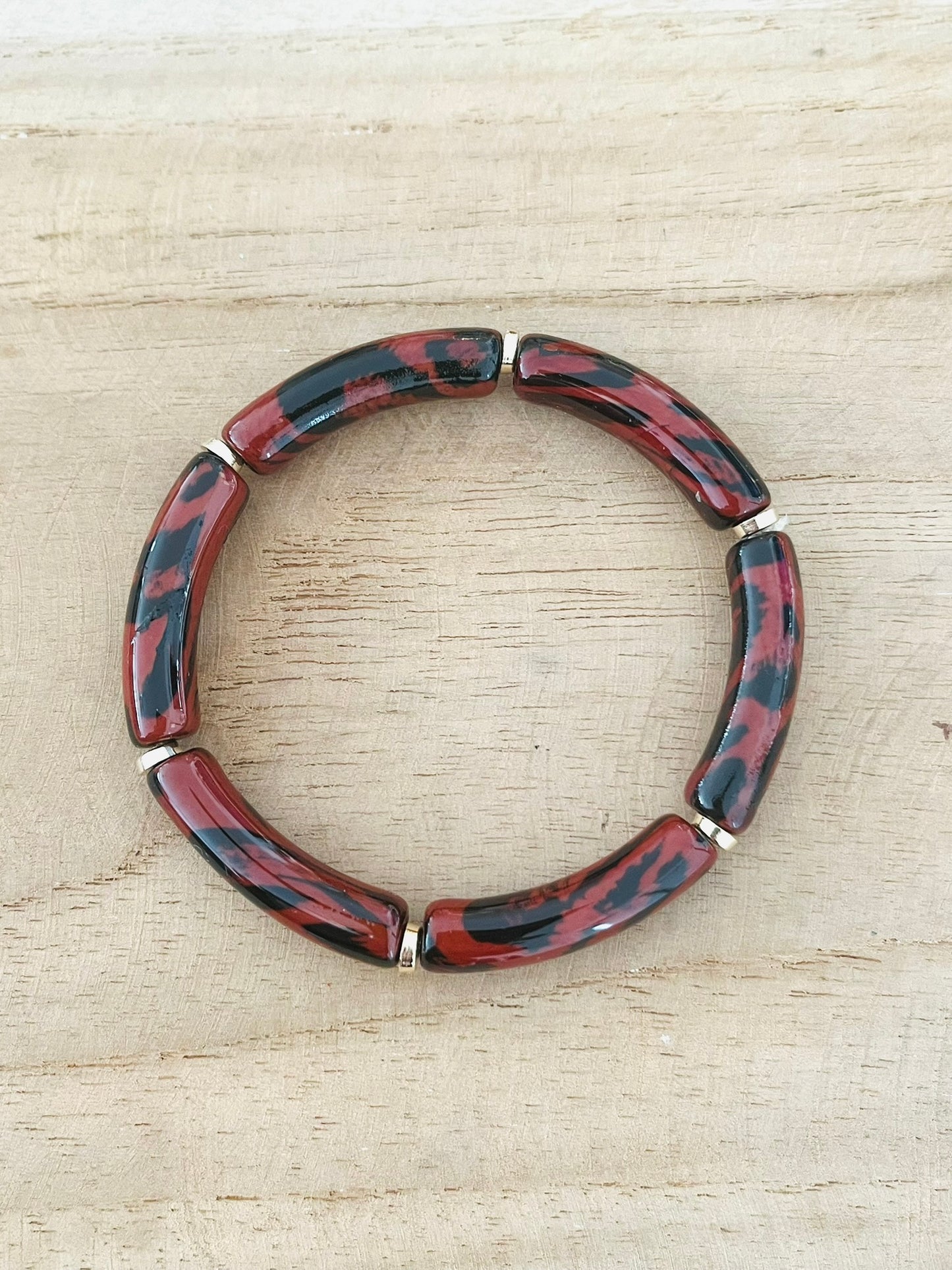 Bracelets élastiqués perles tubes - Les Léopard