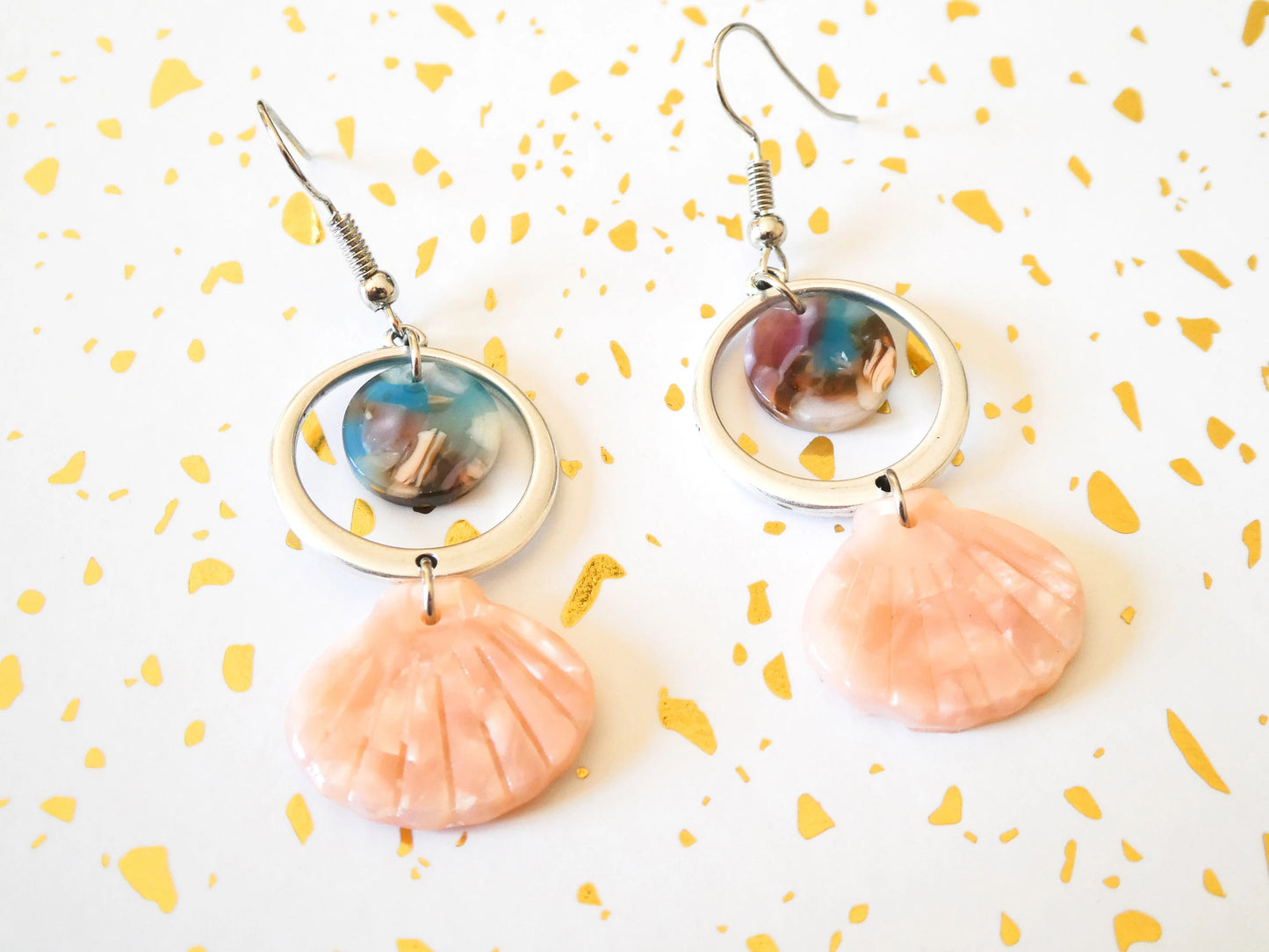 Boucles d'oreilles CARLA - argenté et acétate rose, marron, bleu