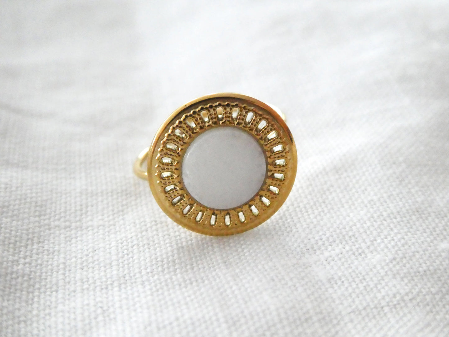 Bague ronde acier doré et blanc