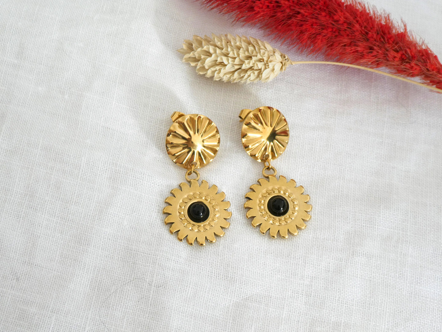 Boucles d'oreilles HELIOS - Soleil en acier inoxydable doré