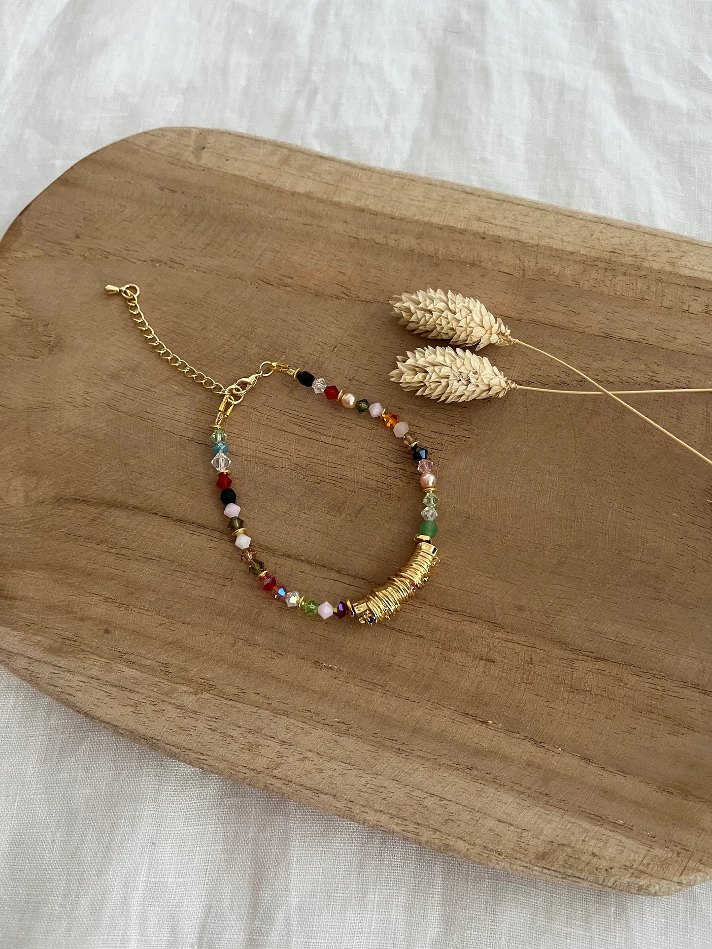 Bracelet DONNY - Or 18K et perles en verre multicolore