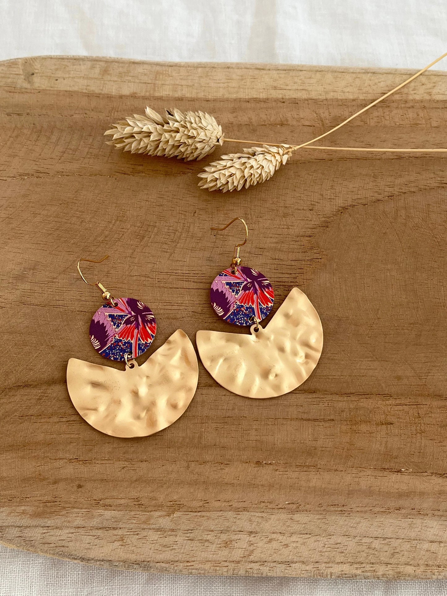 Boucles d’oreilles SALIMA - doré mat et imprimé fleur