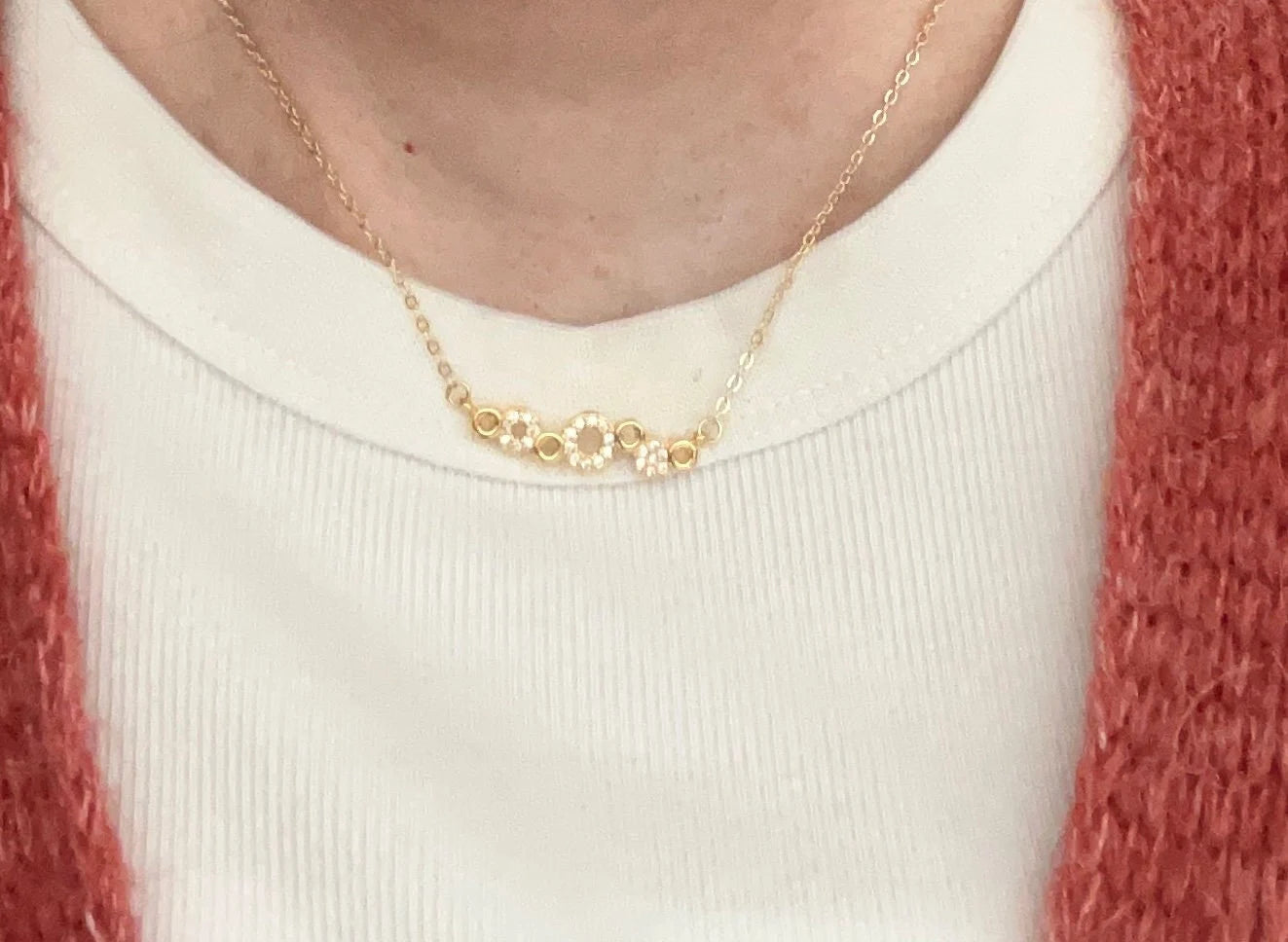 Collier fin HENRI - plaqué or 18K, pendentif cercles zirconium