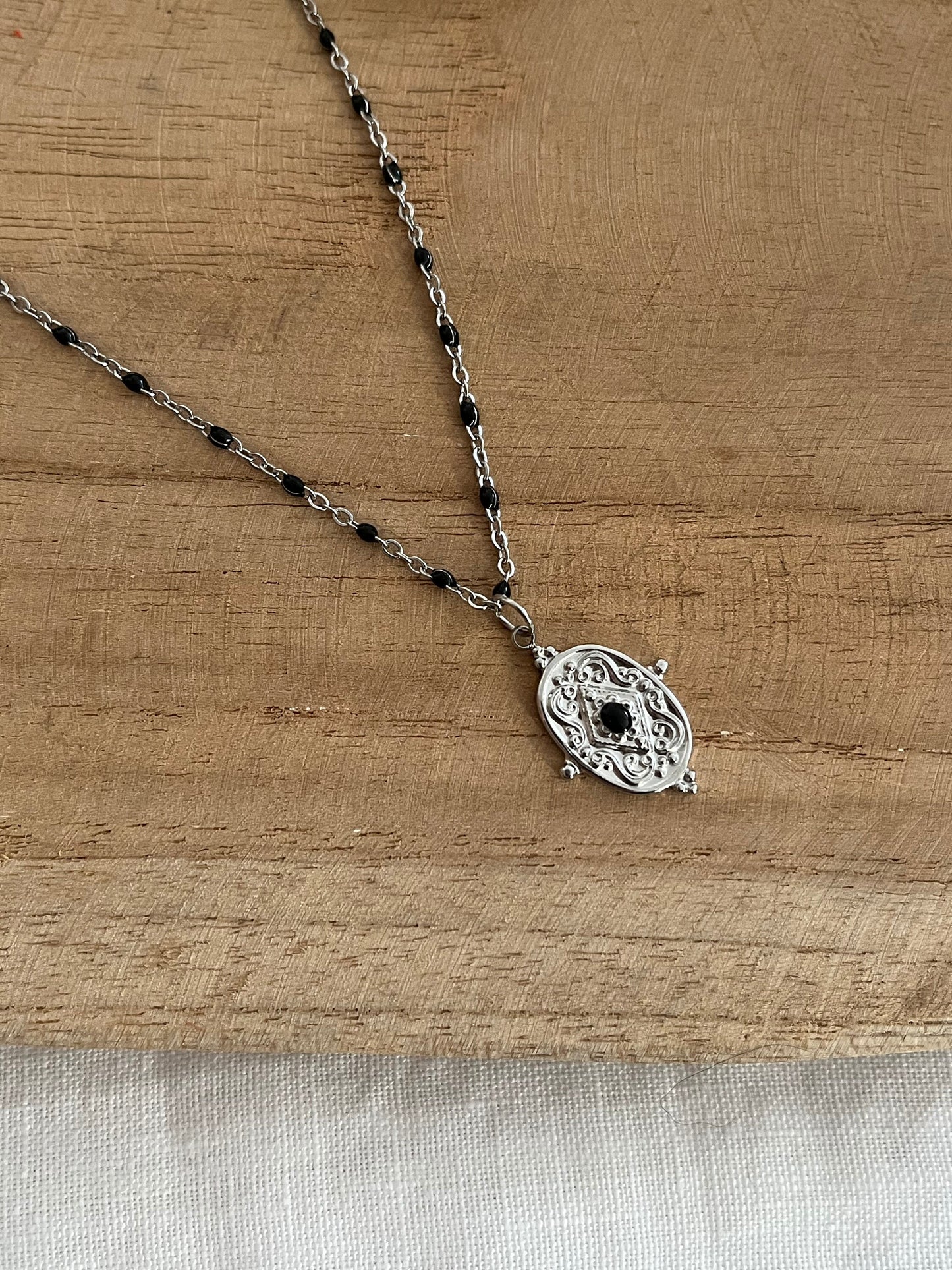 Collier JULES - acier inoxydable et noir
