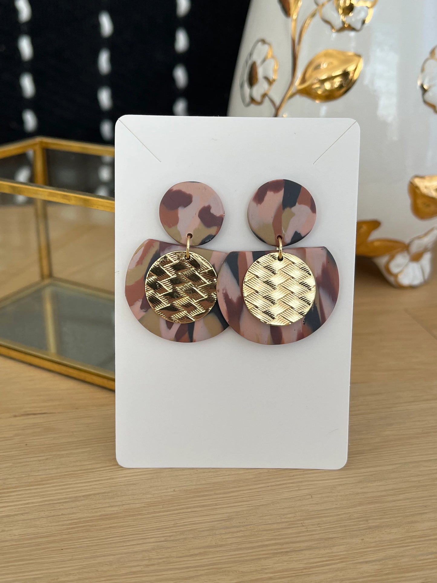 Boucles d’oreilles JULIA - argile polymère vieux rose, violet.
