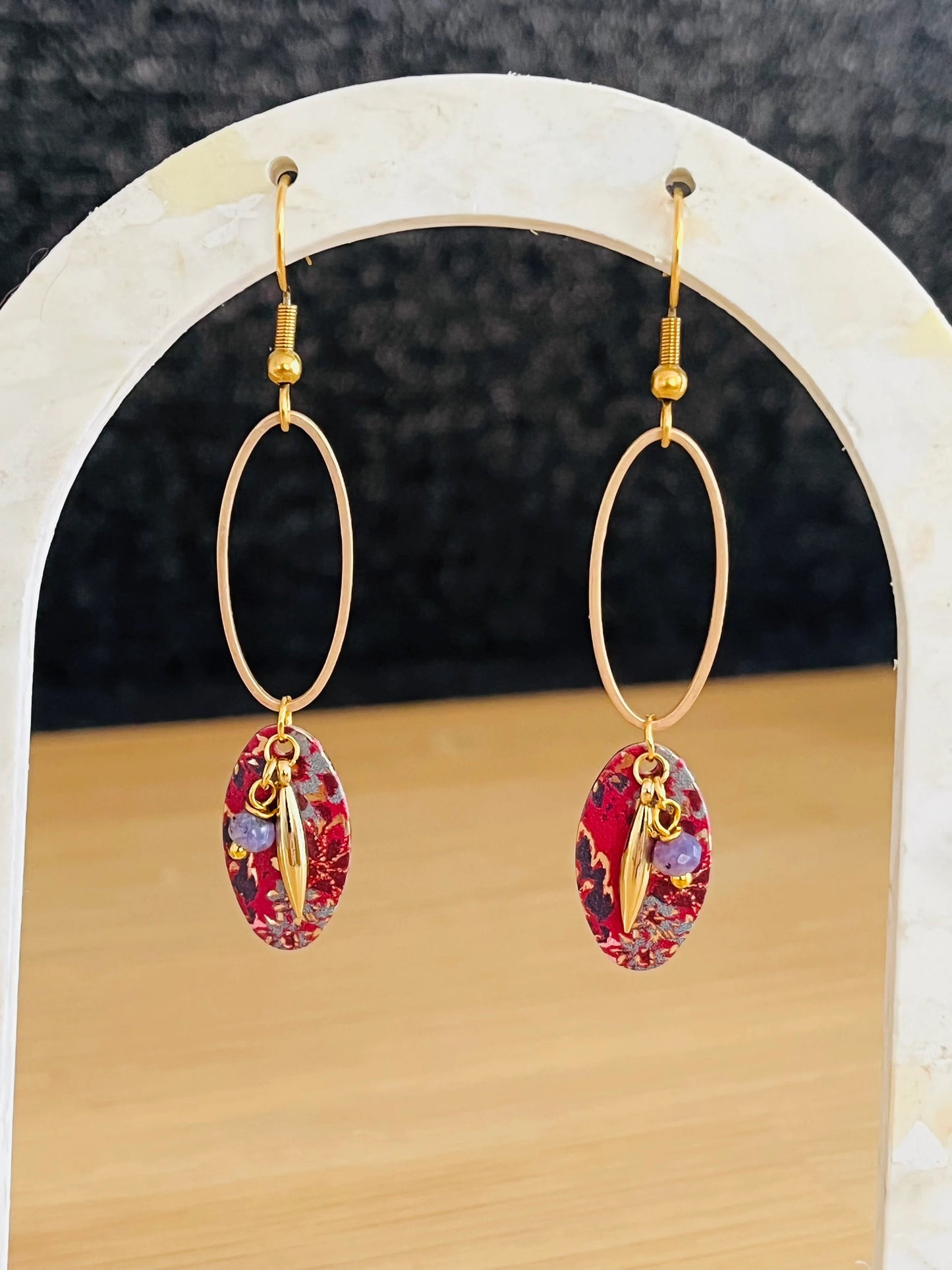 Boucles d’oreilles OLGA - doré et imprimé fleurs violet