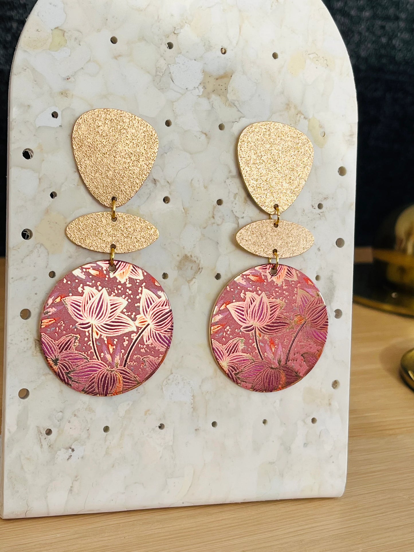 Boucles d’oreilles ELIANE - doré pailleté et imprimé fleurs