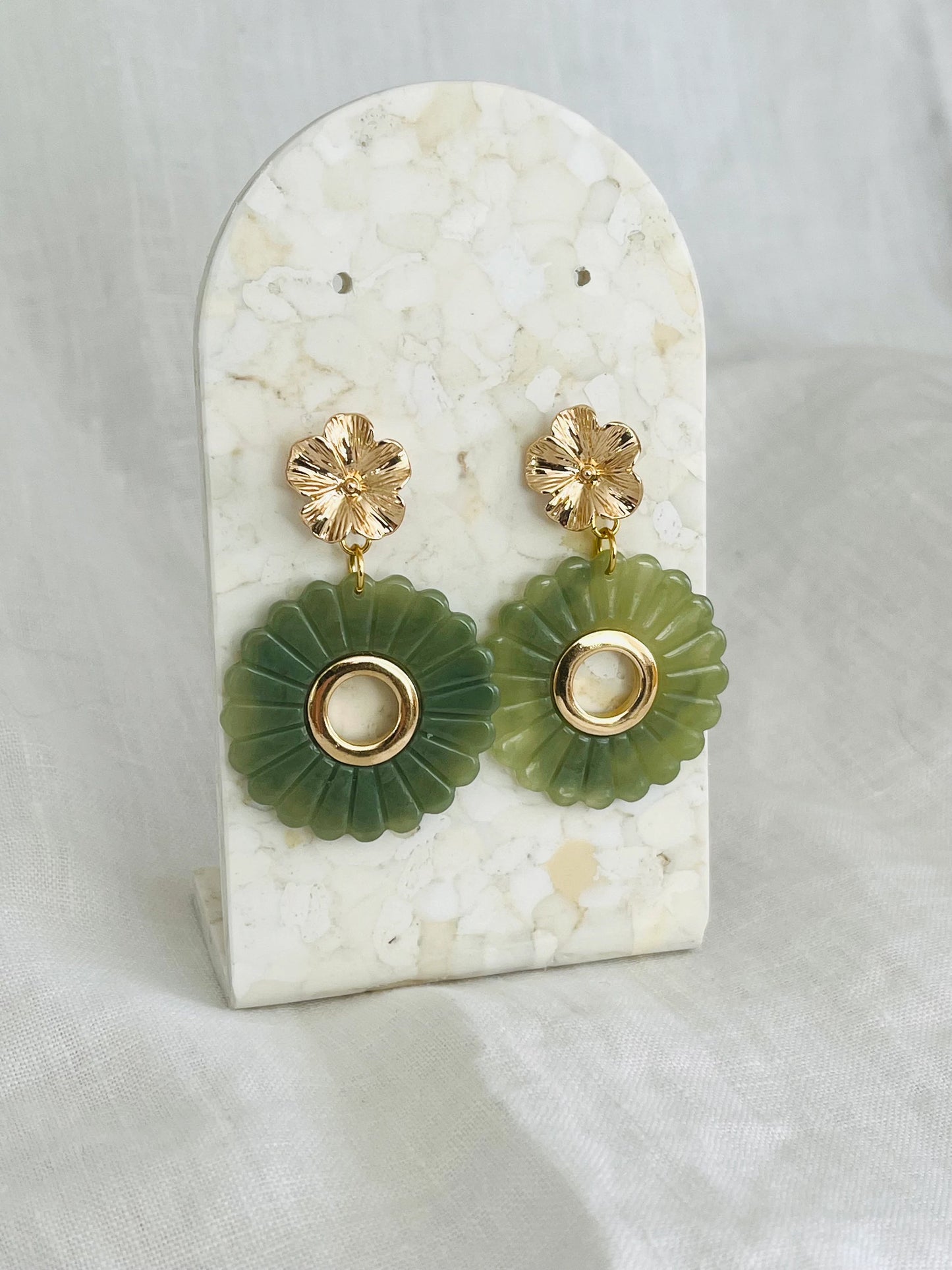 Boucles d’oreilles ROMY - Fleur doré et vert