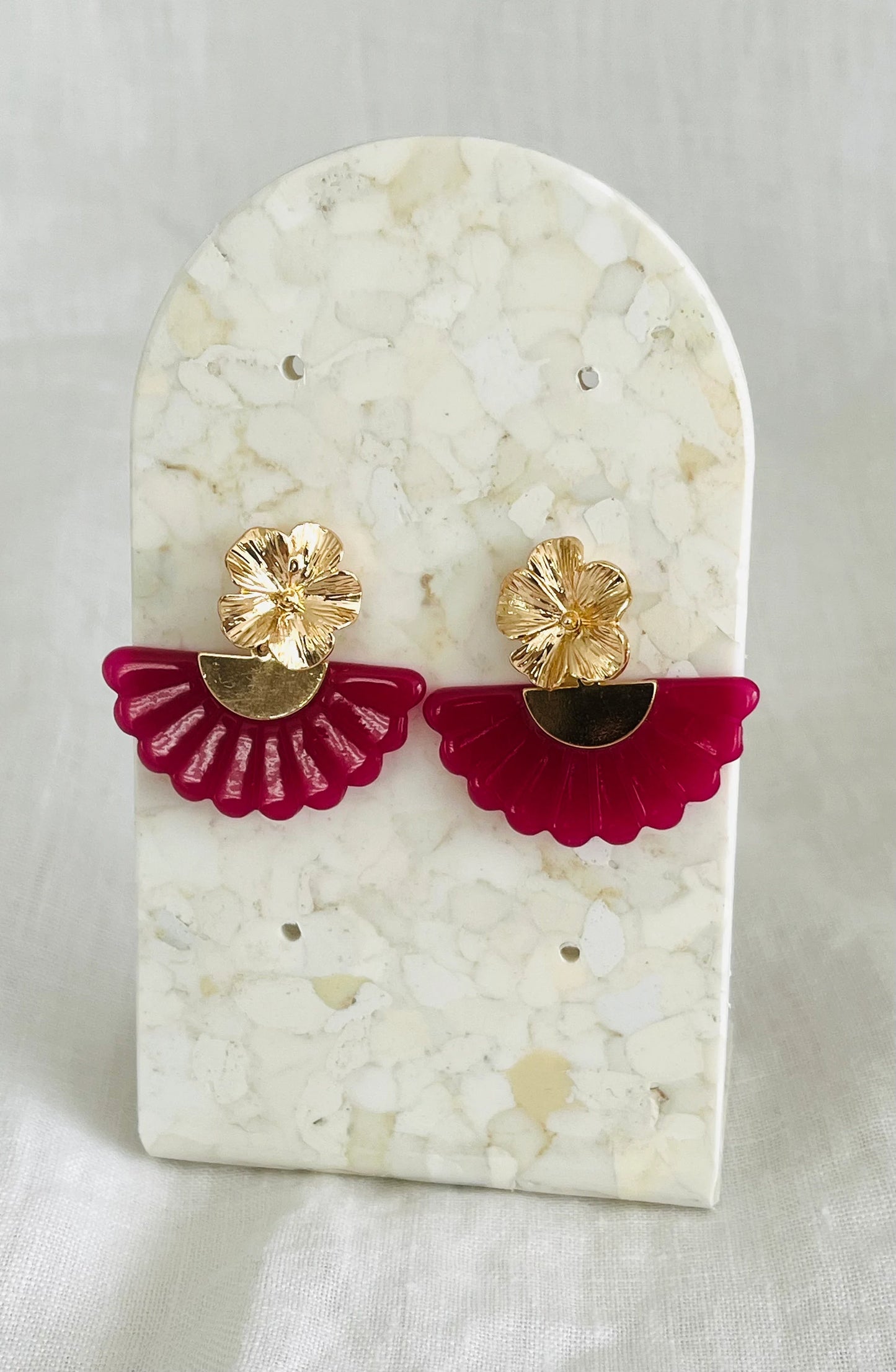Boucles d’oreilles FRANY - fleur doré et rose framboise