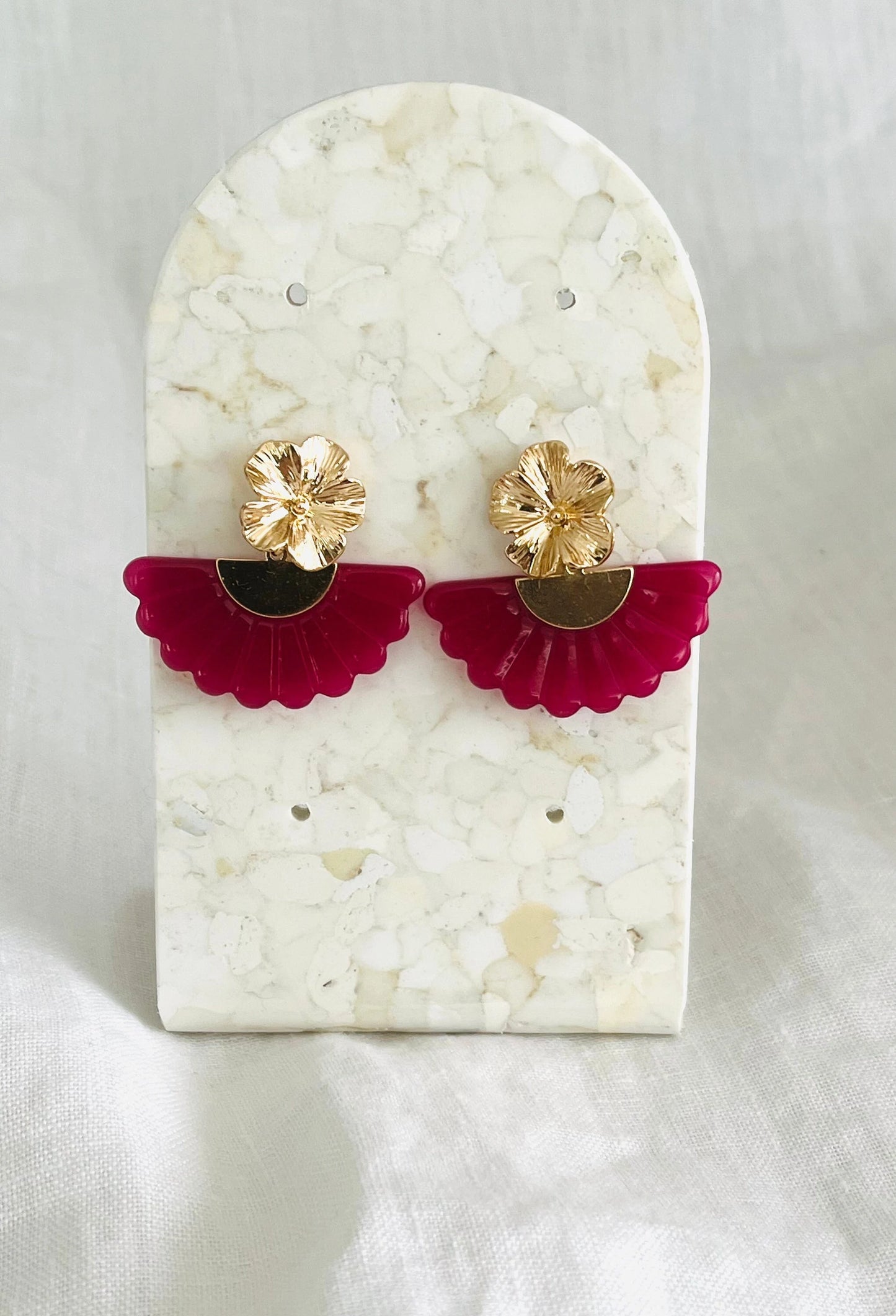 Boucles d’oreilles FRANY - fleur doré et rose framboise