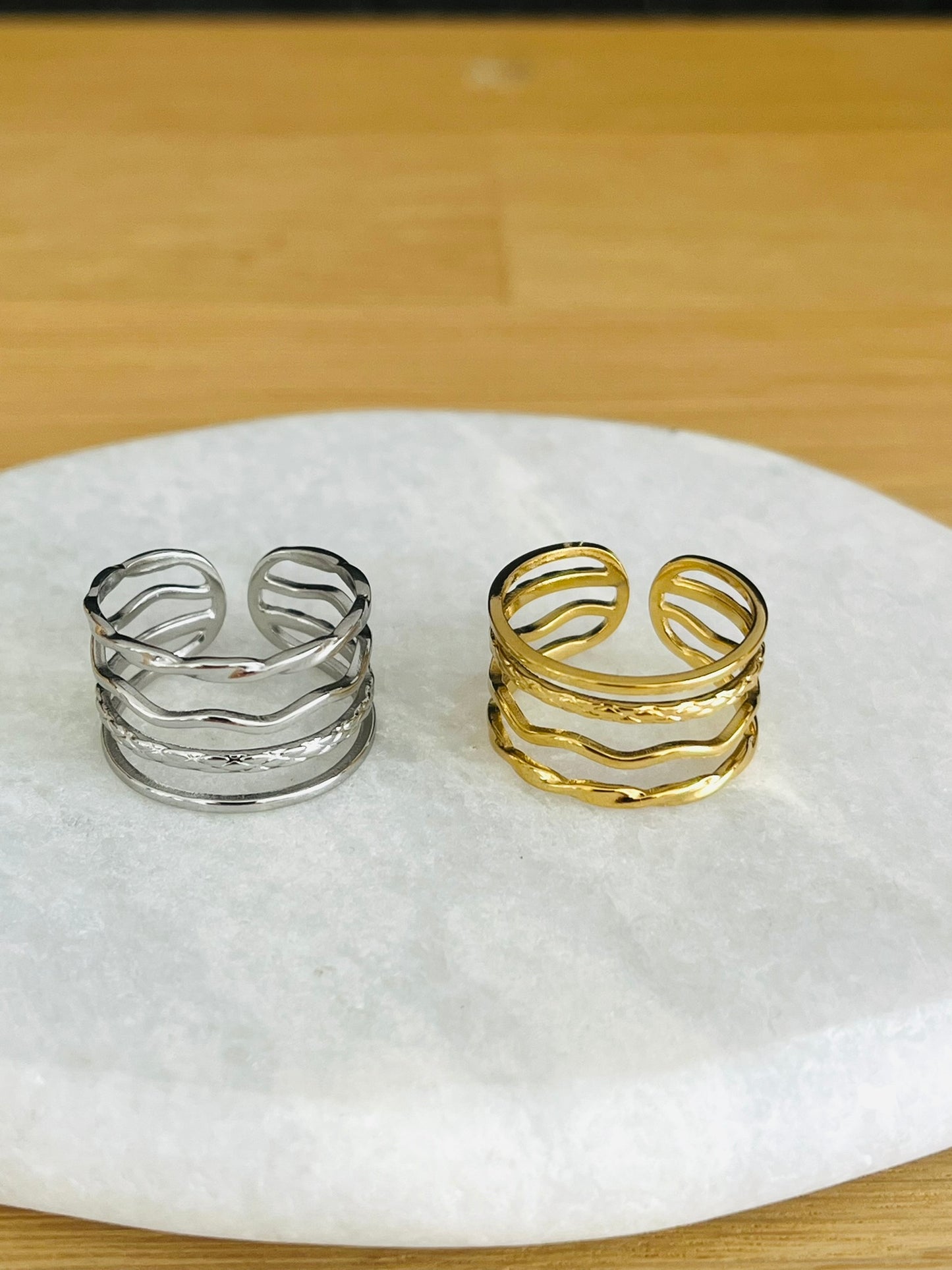 Bague femme réglable multi rangs en acier inoxydable