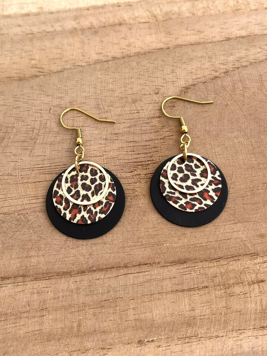Boucles d'oreilles Léopard pailleté - doré et noir