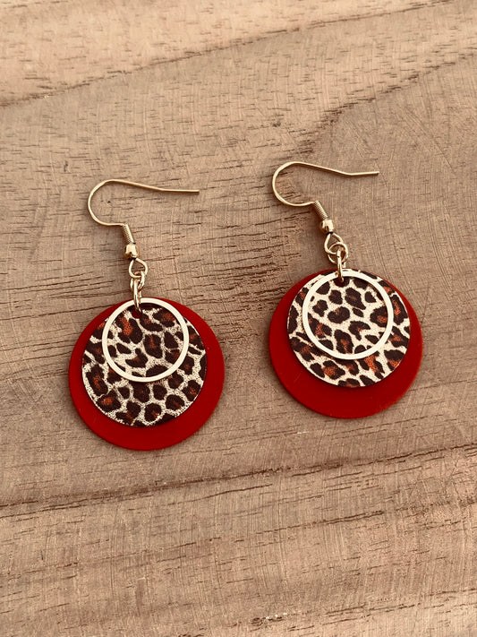 Boucles d'oreilles Léopard pailleté - doré et rouge