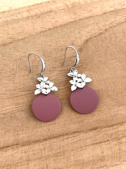 Boucles d'oreilles ORLANE -  Fleur Argenté et Vieux rose