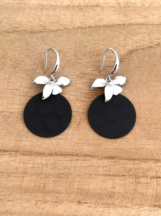 Boucles d'oreilles Fleur d'orchidée - Argenté et noir