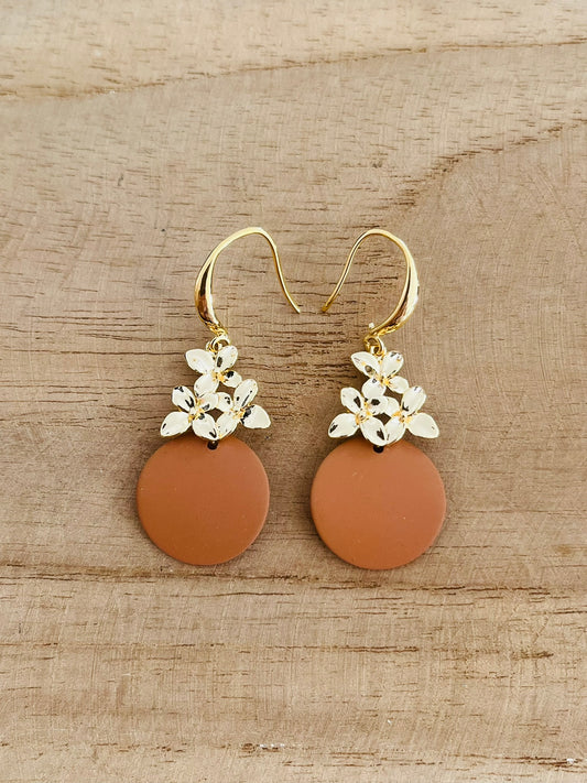 Boucles d'oreilles ORLANE - Fleur Doré et camel