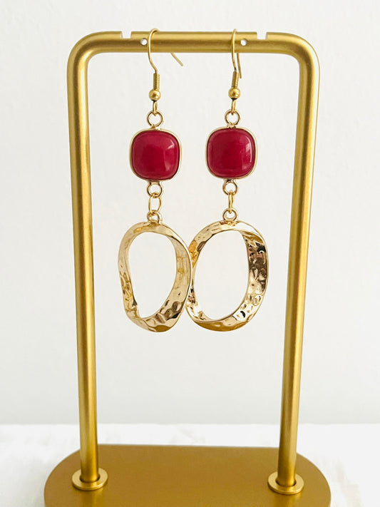 Boucles d'oreilles ethniques NADIA - doré et bordeaux
