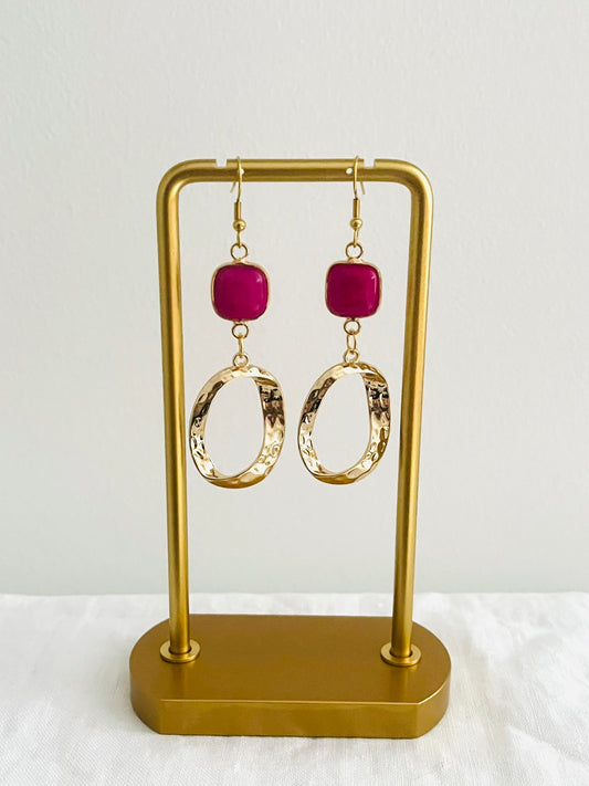 Boucles d'oreilles ethniques NADIA - doré et fuschia