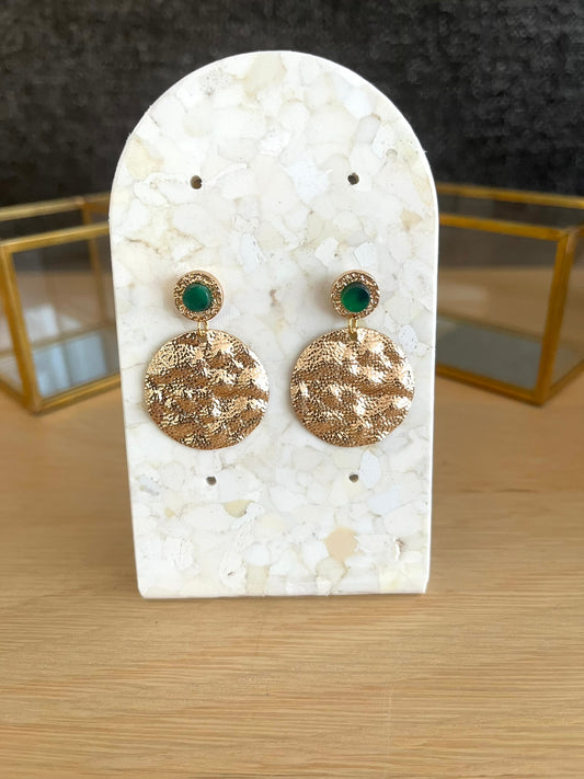 Boucles d'oreilles SYLVIA -  martelées doré et vert