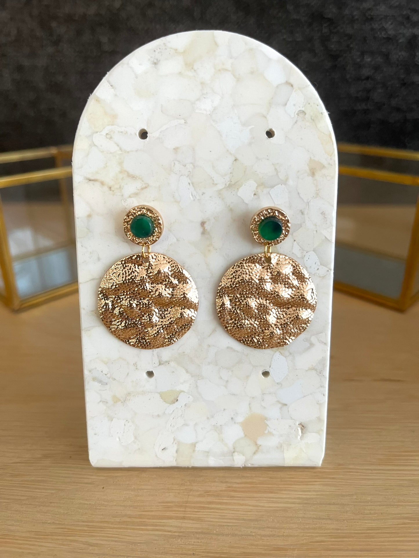 Boucles d'oreilles SYLVIA -  martelées doré et vert