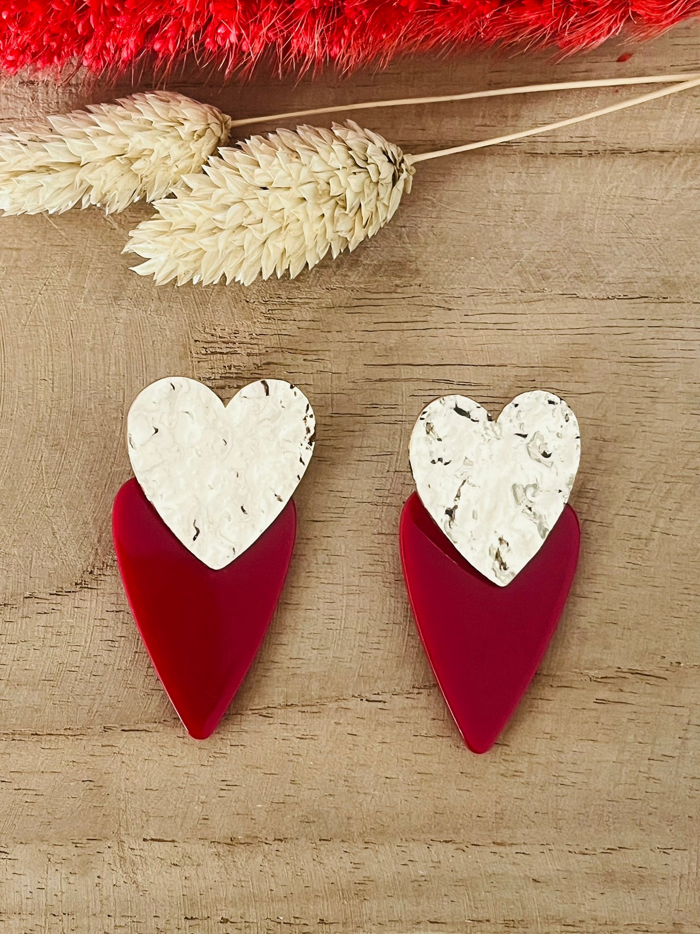 Boucles d'oreilles ALLY - coeur doré et rouge
