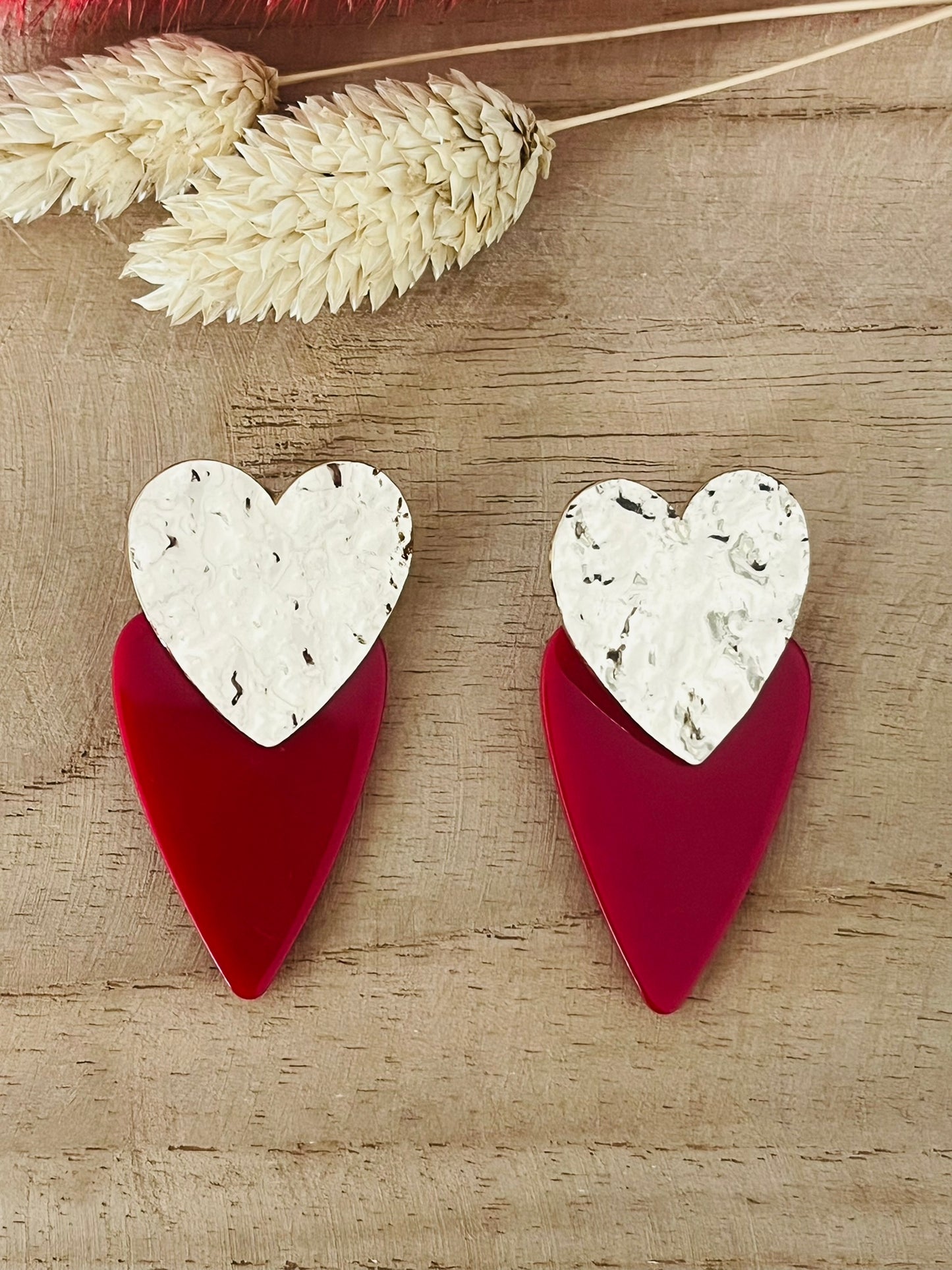 Boucles d'oreilles ALLY - coeur doré et rouge